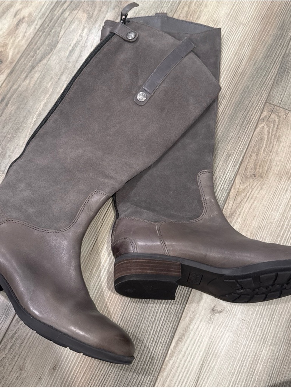 Sam Edelman Women Tall Suede & Leather Riding Boots - Taupe/Gray